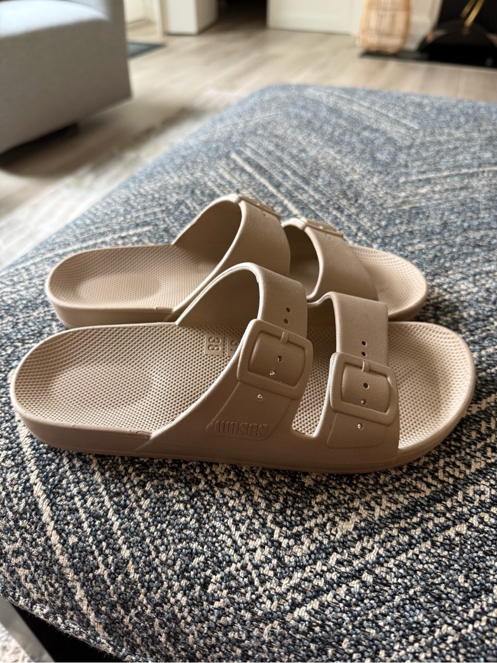 Women’s Double-Buckle Slide Sandals - Beige - Picture 2 of 3